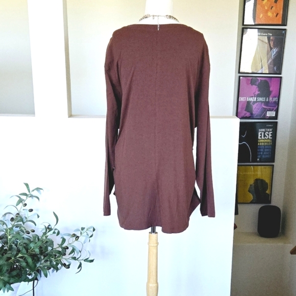 🏷️Athleta Outbound V Neck Top Long Sleeve Chocolate Brown Cotton Size 3X - Picture 6 of 10
